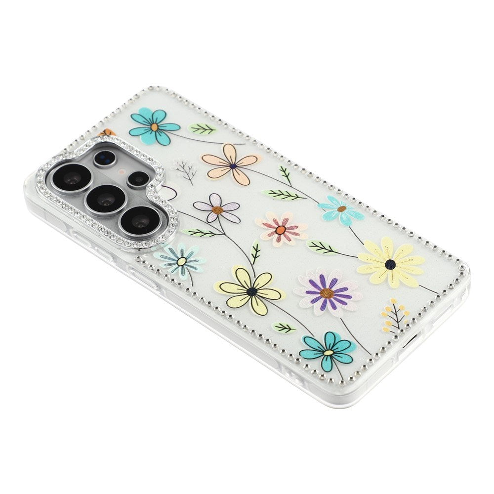 Samsung Galaxy S26 Ultra EIDERWOOD Hybridskal med Strass & Blommönster - Vit / Flerfärgade Blommor
