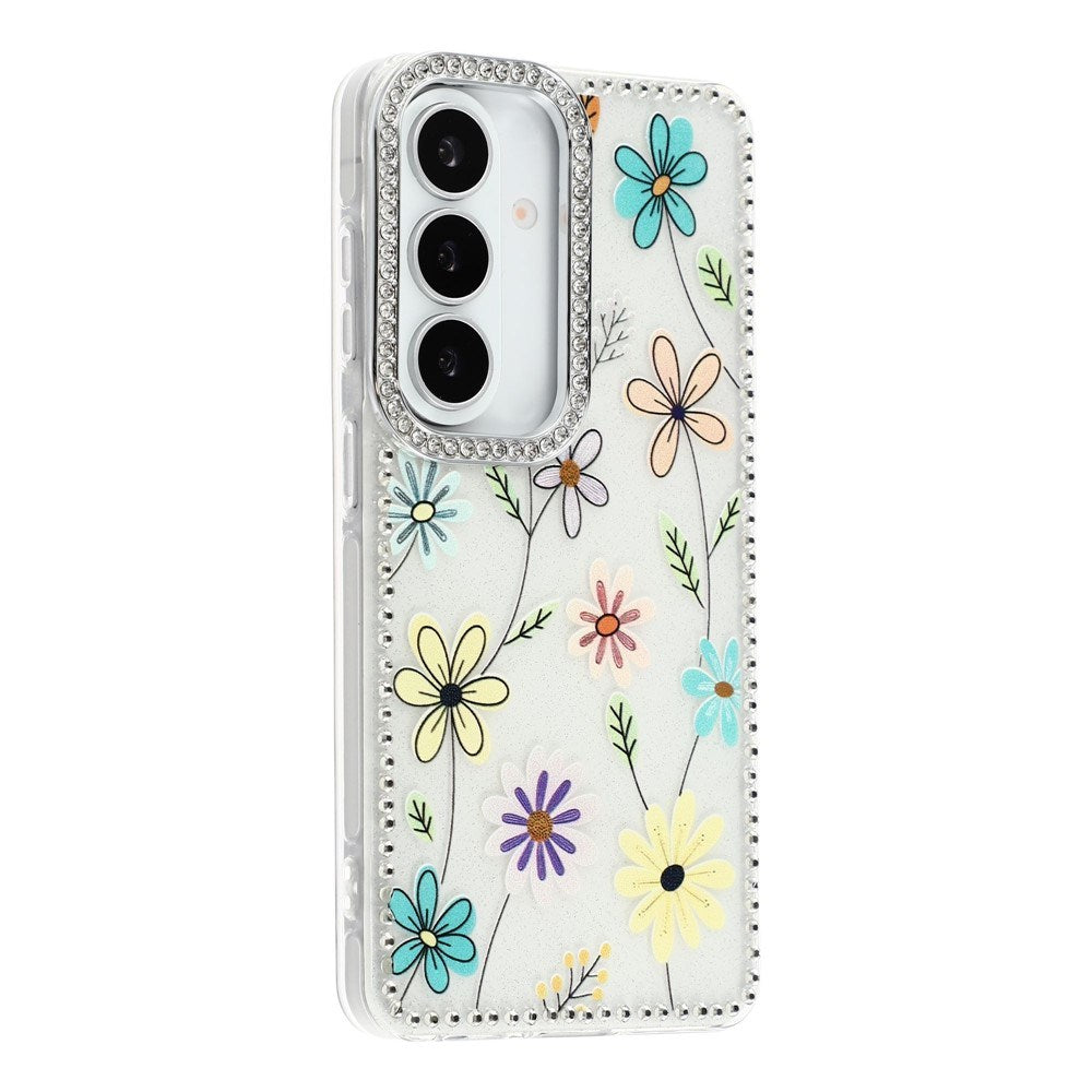 Samsung Galaxy S26 EIDERWOOD Hybridskal med Strass & Blommönster - Vit / Flerfärgade Blommor