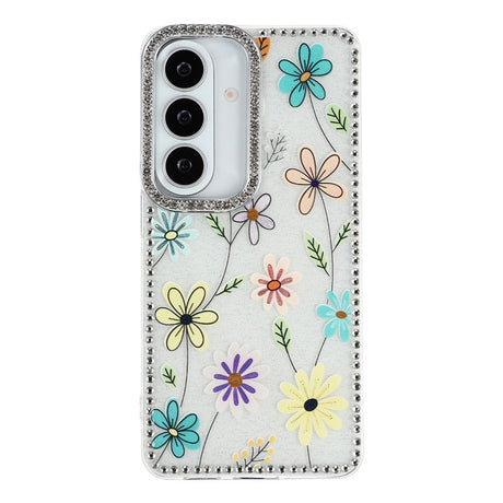 Samsung Galaxy S26 EIDERWOOD Hybridskal med Strass & Blommönster - Vit / Flerfärgade Blommor