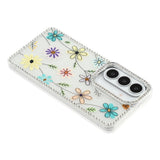 Samsung Galaxy S26 EIDERWOOD Hybridskal med Strass & Blommönster - Vit / Flerfärgade Blommor
