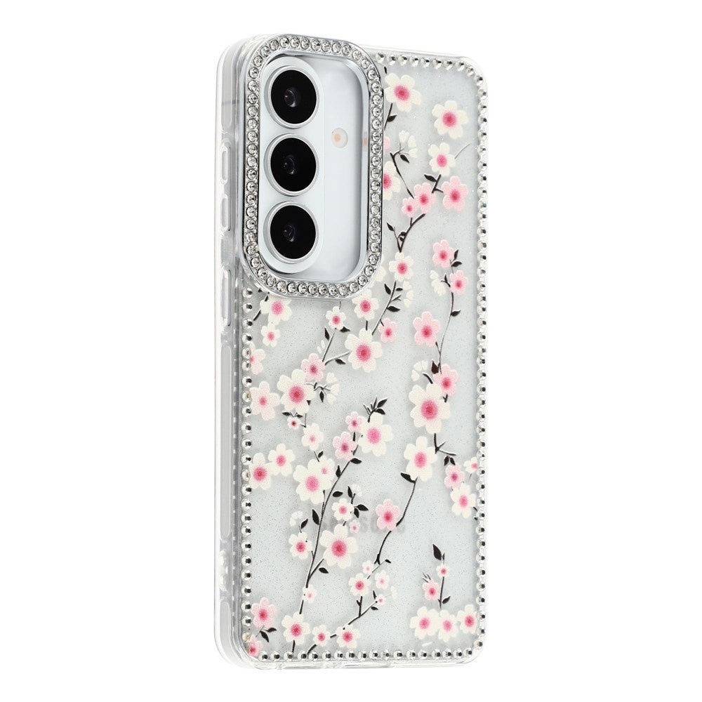Samsung Galaxy S26 EIDERWOOD Hybridskal med Strass & Blommönster - Genomskinlig / Körsbärsblommor