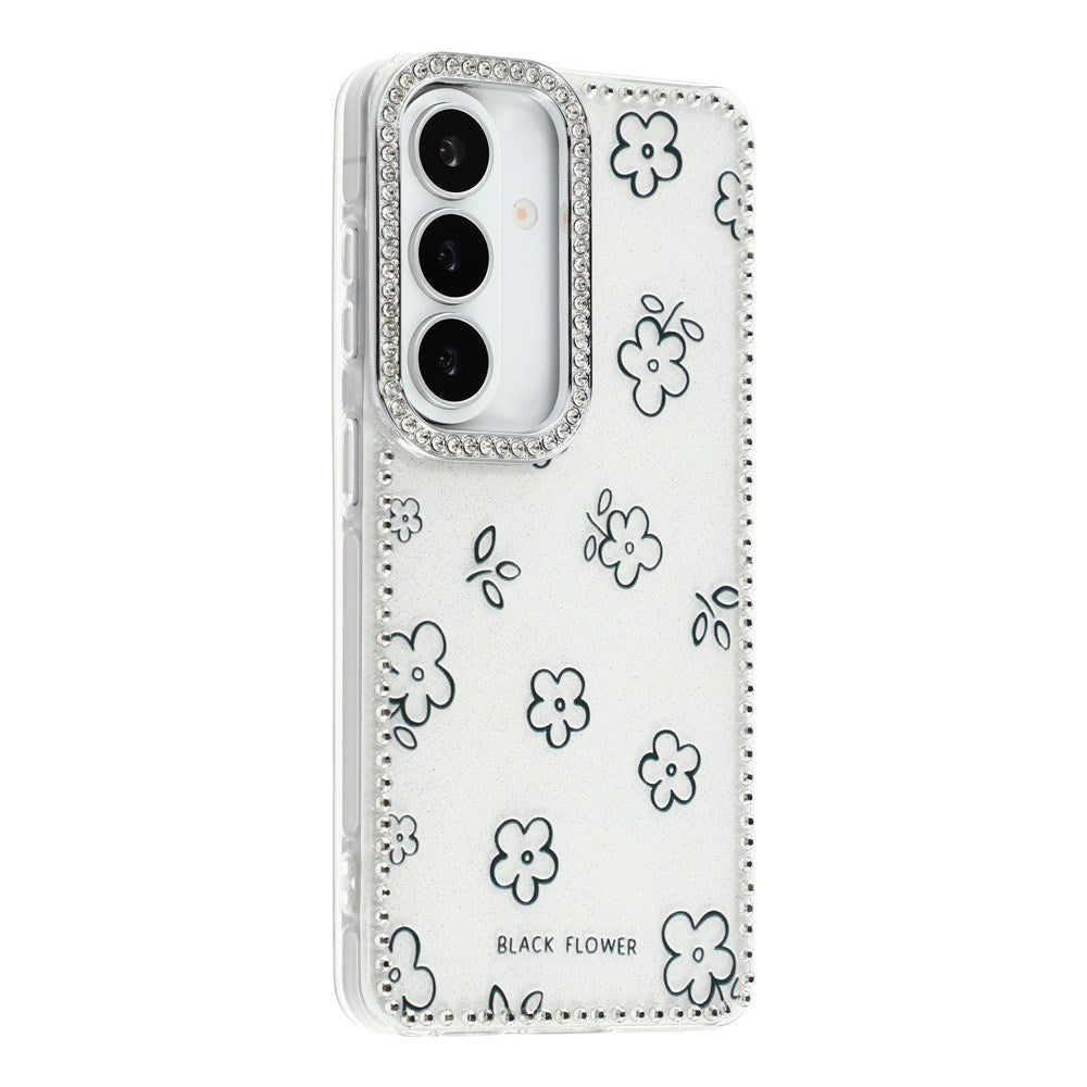 Samsung Galaxy S26 EIDERWOOD Hybridskal med Strass & Blommönster - Vit / Blommor