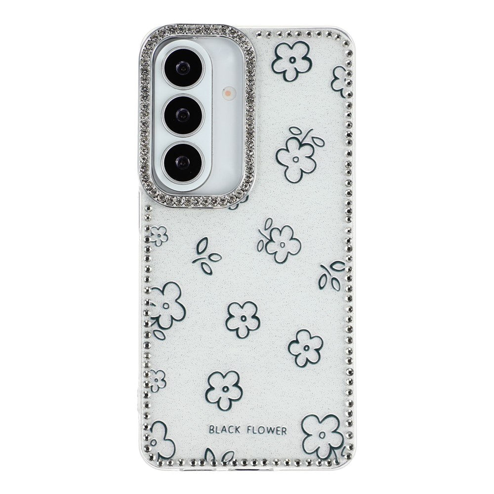 Samsung Galaxy S26 EIDERWOOD Hybridskal med Strass & Blommönster - Vit / Blommor