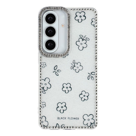 Samsung Galaxy S26 EIDERWOOD Hybridskal med Strass & Blommönster - Vit / Blommor