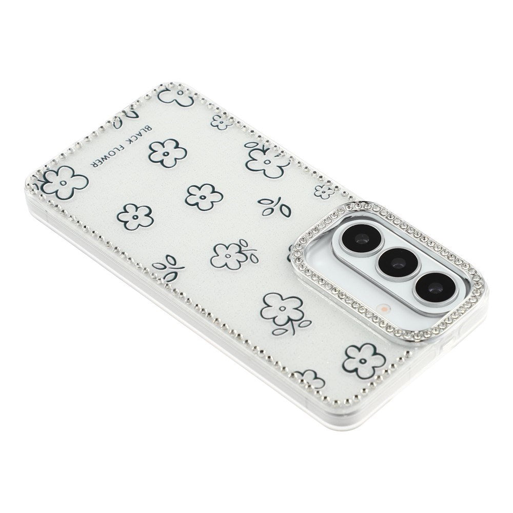Samsung Galaxy S26 EIDERWOOD Hybridskal med Strass & Blommönster - Vit / Blommor