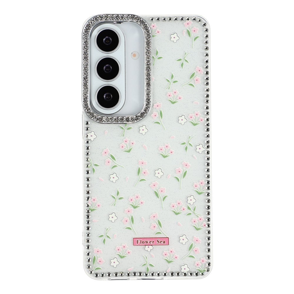Samsung Galaxy S26 EIDERWOOD Hybridskal med Strass & Blommönster - Vit / Vårblommor