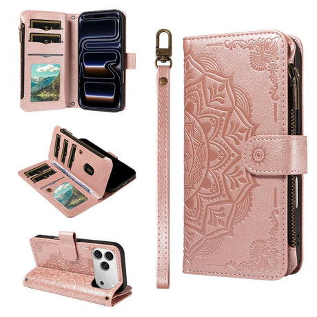 iPhone 17 Pro EIDERWOOD Fodral med 9 Korthållare - Blixtlåsficka - RFDI-Blockering - Rem - Rose Gold