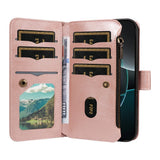 iPhone 17 Pro EIDERWOOD Fodral med 9 Korthållare - Blixtlåsficka - RFDI-Blockering - Rem - Rose Gold