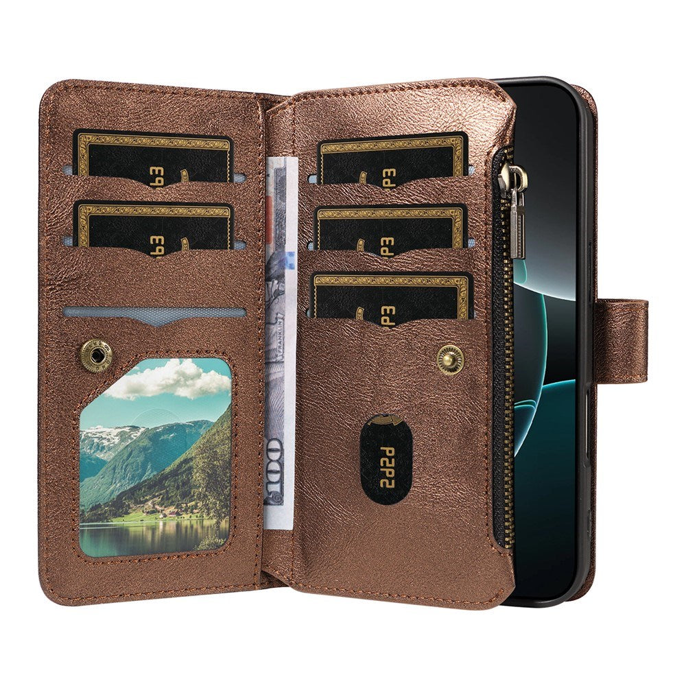 iPhone 17 Pro EIDERWOOD Fodral med 9 Korthållare - Blixtlåsficka - RFDI-Blockering - Rem - Brun