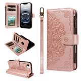 iPhone 17e / 16e EIDERWOOD Fodral med 9 Korthållare - Blixtlåsficka - RFDI-Blockering - Rem - Rose Gold