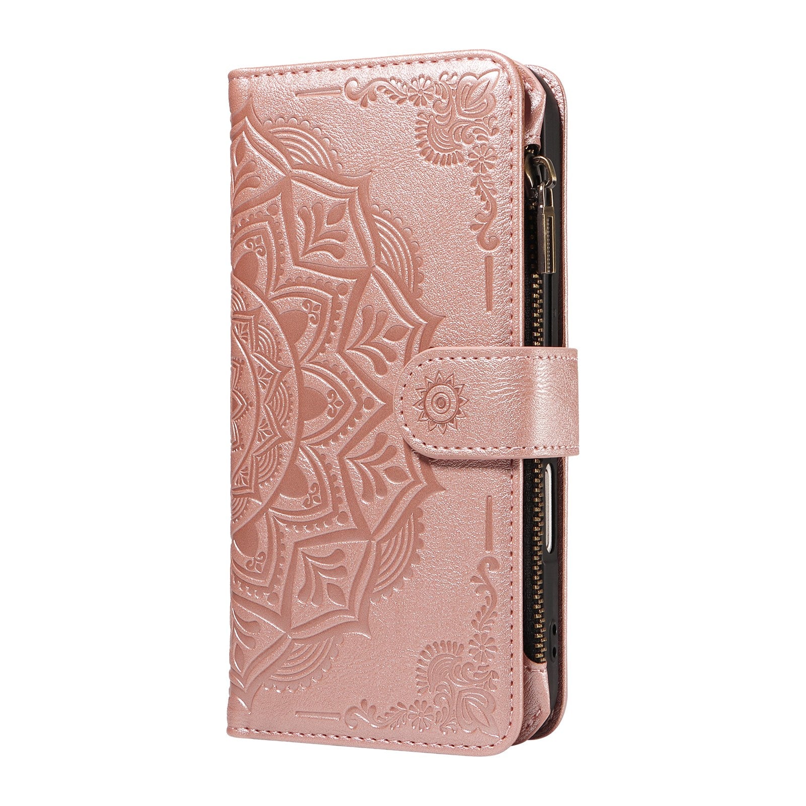 iPhone 17e / 16e EIDERWOOD Fodral med 9 Korthållare - Blixtlåsficka - RFDI-Blockering - Rem - Rose Gold