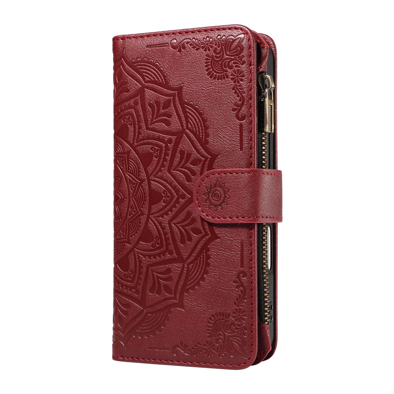 iPhone 17e / 16e EIDERWOOD Fodral med 9 Korthållare - Blixtlåsficka - RFDI-Blockering - Rem - Röd