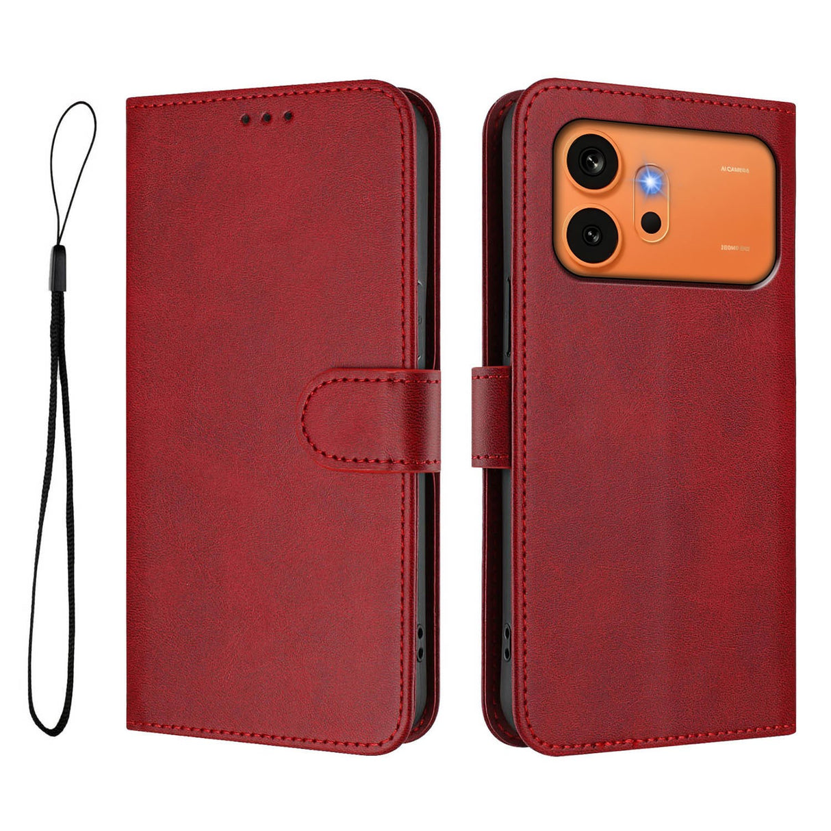 Honor 600 / 600 Pro EIDERWOOD Konstläder Fodral m. Rem - Röd
