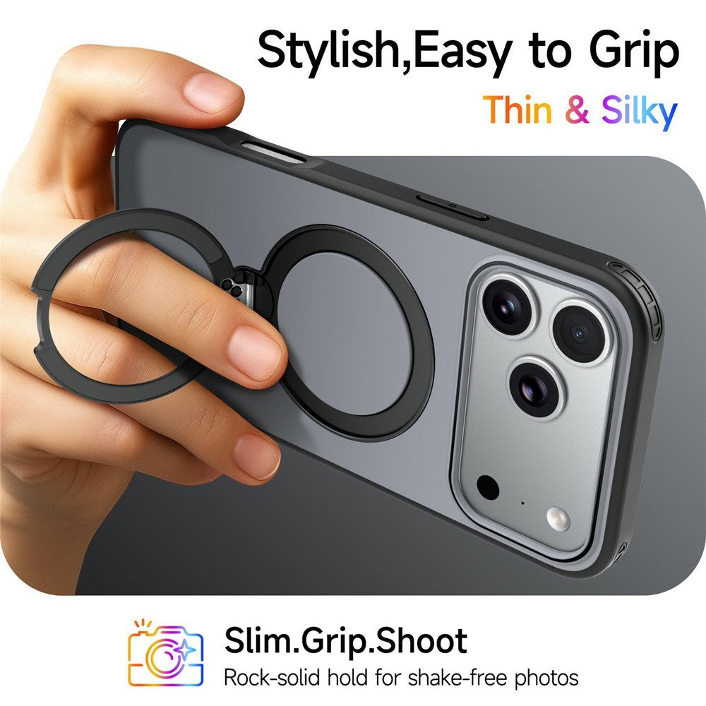 iPhone 18 Pro / 17 Pro EIDERWOOD Hybrid Plast Skal m. Roterbart Kickstand - MagSafe Kompatibel - Svart