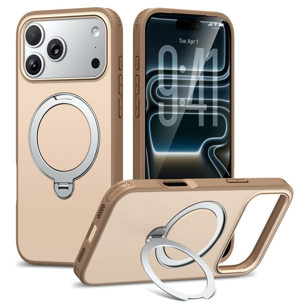 iPhone 18 Pro / 17 Pro EIDERWOOD Hybrid Plast Skal m. Roterbart Kickstand - MagSafe Kompatibel - Beige