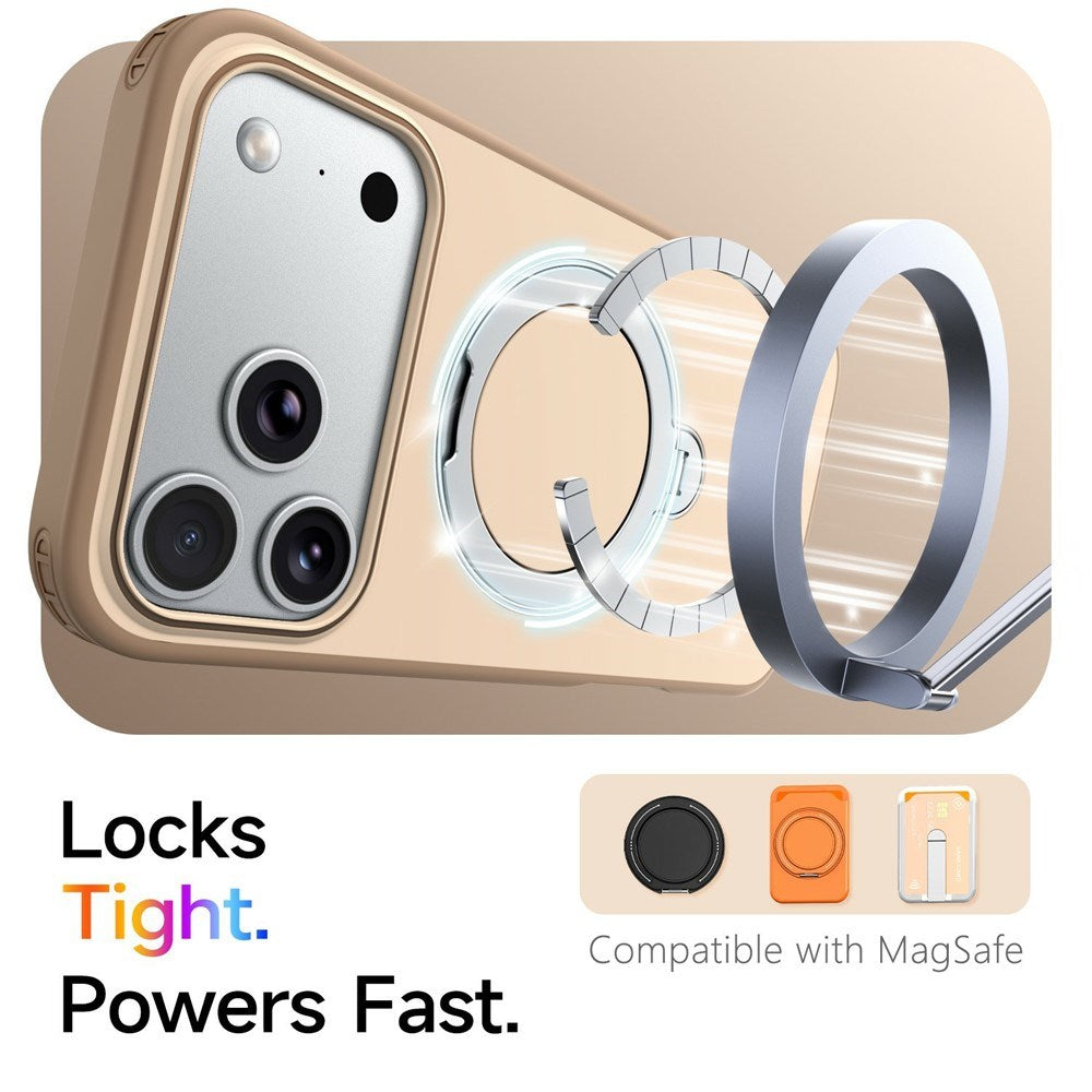 iPhone 18 Pro / 17 Pro EIDERWOOD Hybrid Plast Skal m. Roterbart Kickstand - MagSafe Kompatibel - Beige