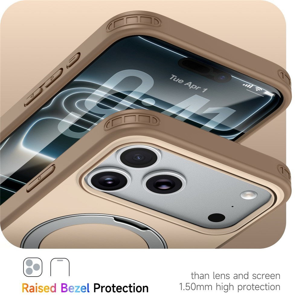 iPhone 18 Pro / 17 Pro EIDERWOOD Hybrid Plast Skal m. Roterbart Kickstand - MagSafe Kompatibel - Beige