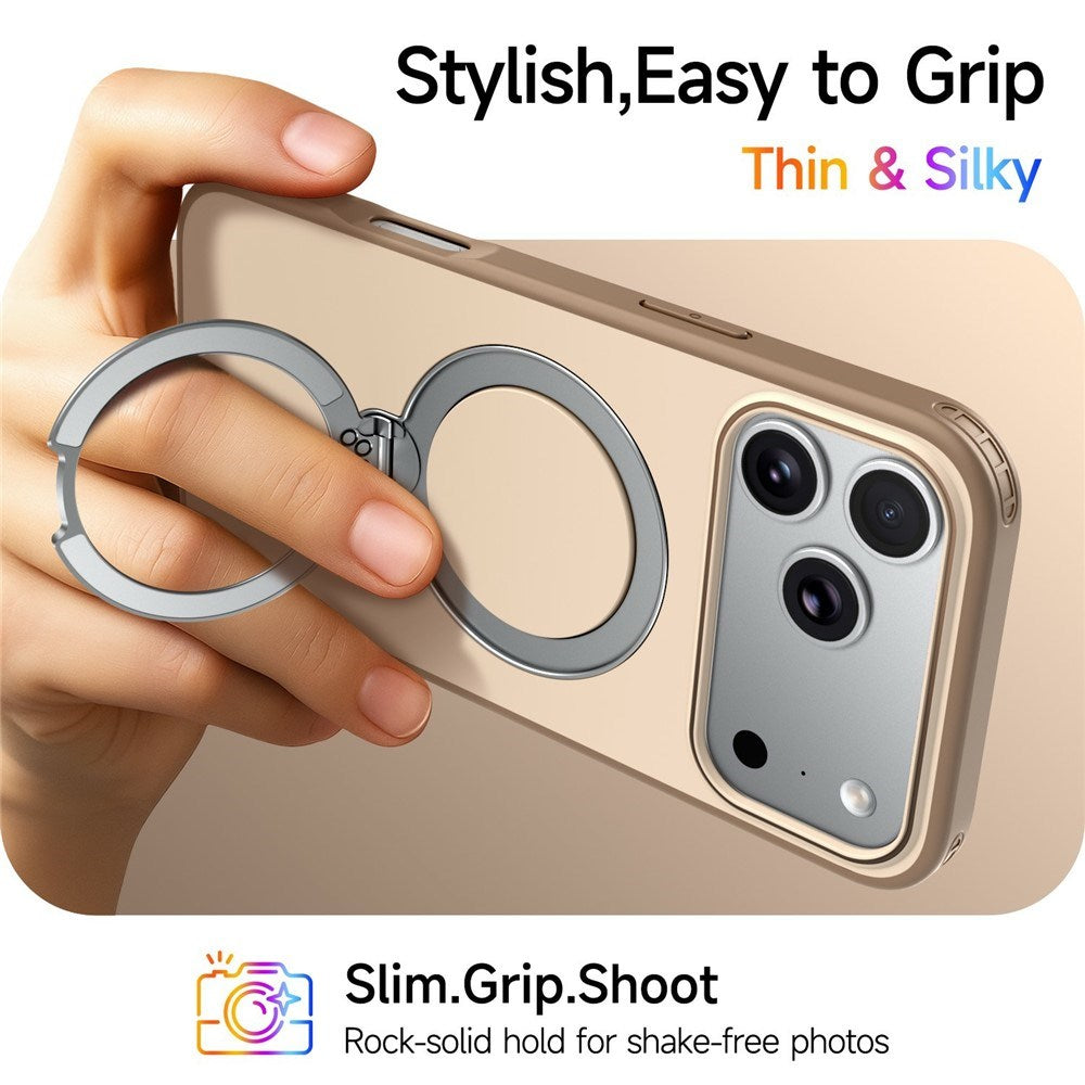 iPhone 18 Pro / 17 Pro EIDERWOOD Hybrid Plast Skal m. Roterbart Kickstand - MagSafe Kompatibel - Beige