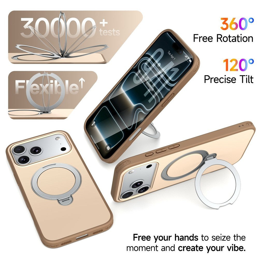 iPhone 18 Pro / 17 Pro EIDERWOOD Hybrid Plast Skal m. Roterbart Kickstand - MagSafe Kompatibel - Beige