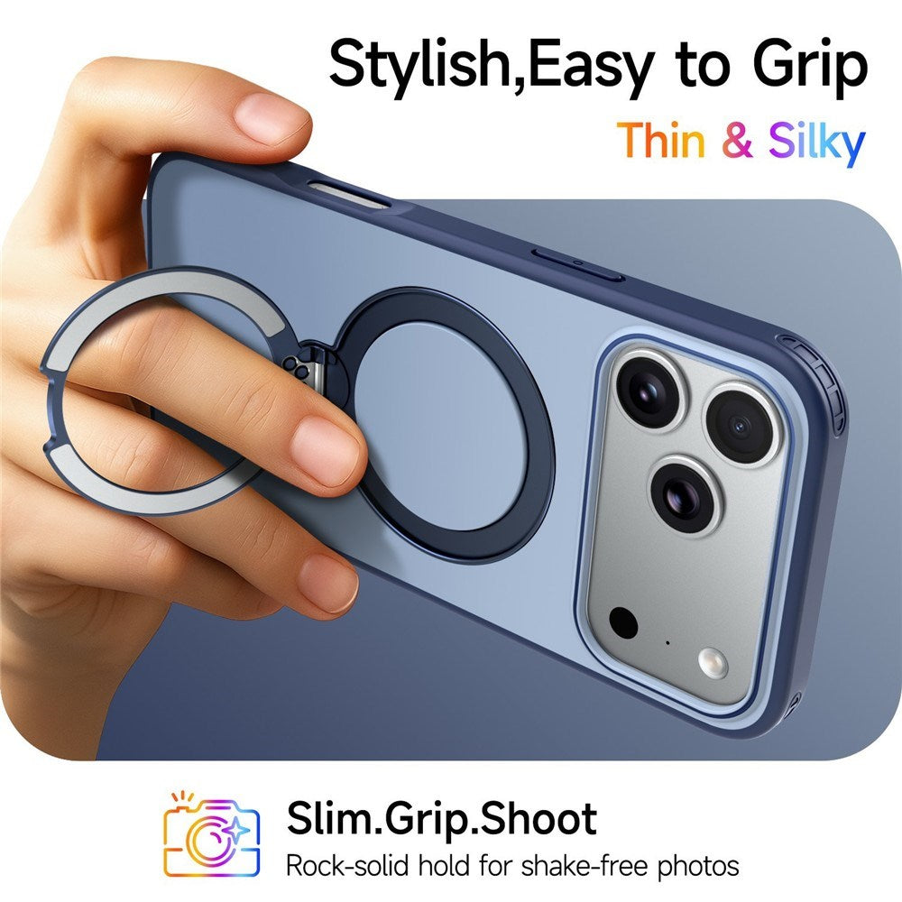iPhone 18 Pro / 17 Pro EIDERWOOD Hybrid Plast Skal m. Roterbart Kickstand - MagSafe Kompatibel - Blå