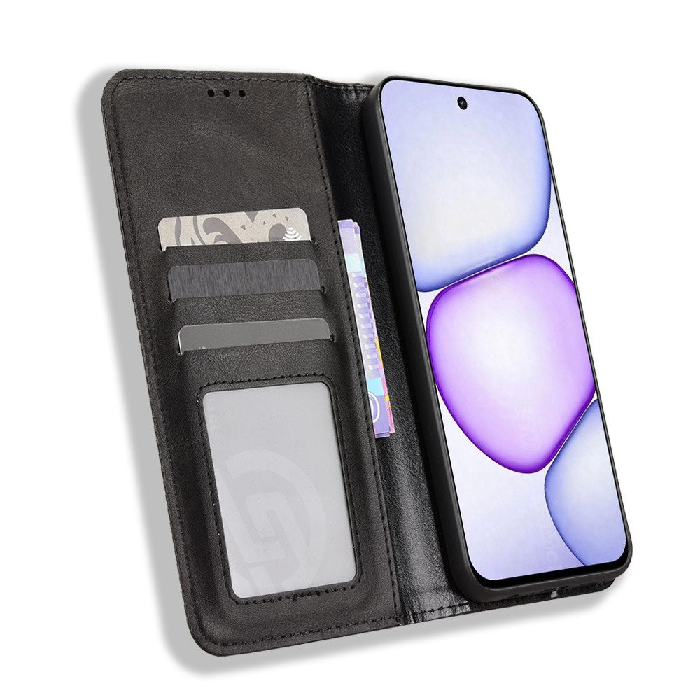 Realme C100 EIDERWOOD Konstläder Fodral m. Korthållare & Stativfunktion - Svart