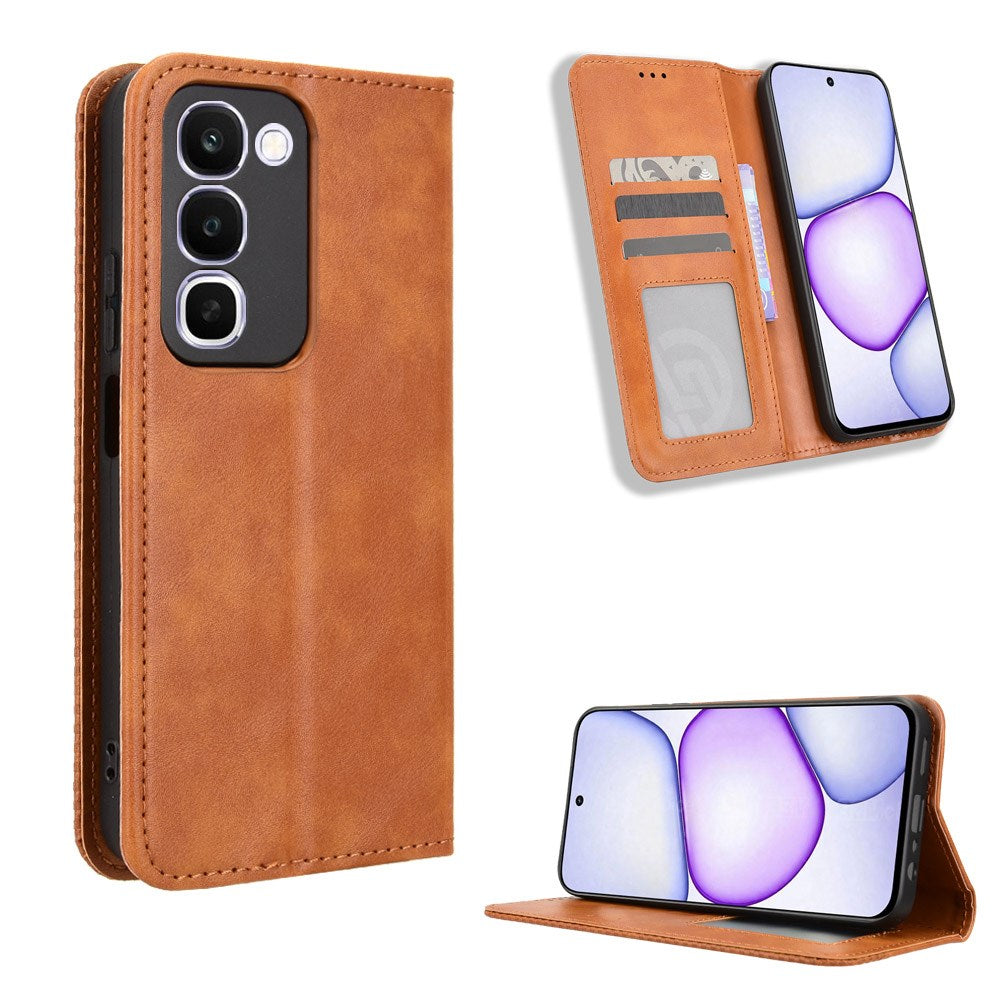 Realme C100 EIDERWOOD Konstläder Fodral m. Korthållare & Stativfunktion - Brun