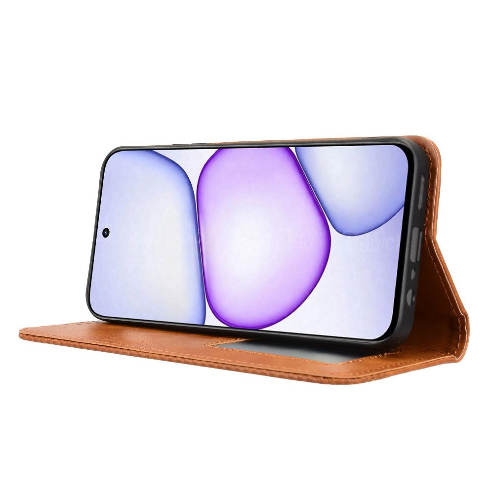 Realme C100 EIDERWOOD Konstläder Fodral m. Korthållare & Stativfunktion - Brun
