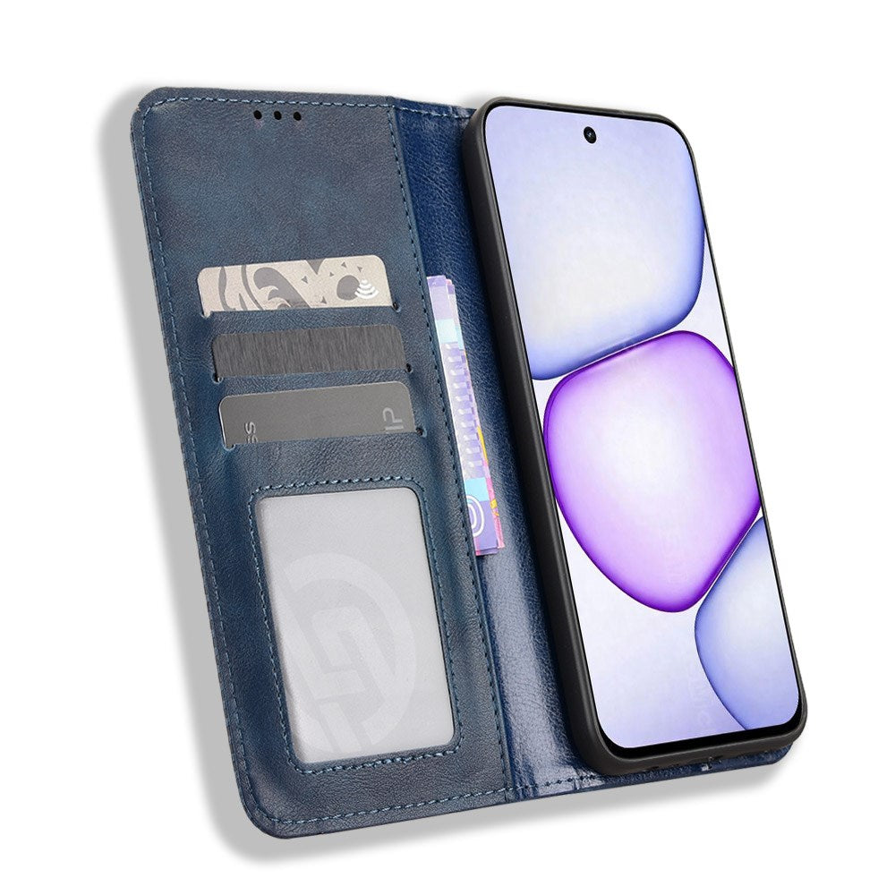 Realme C100 EIDERWOOD Konstläder Fodral m. Korthållare & Stativfunktion - Blå