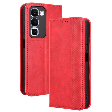 Realme C100 EIDERWOOD Konstläder Fodral m. Korthållare & Stativfunktion - Röd