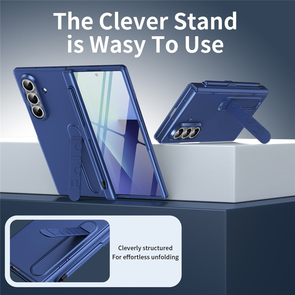 Samsung Galaxy Z Fold8 Hård Plast Skal m. Skärmskydd & Ställfunktion - Mörkblå