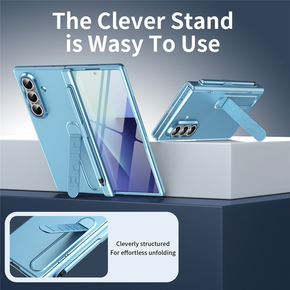 Samsung Galaxy Z Fold8 Hård Plast Skal m. Skärmskydd & Ställfunktion - Ljusblå