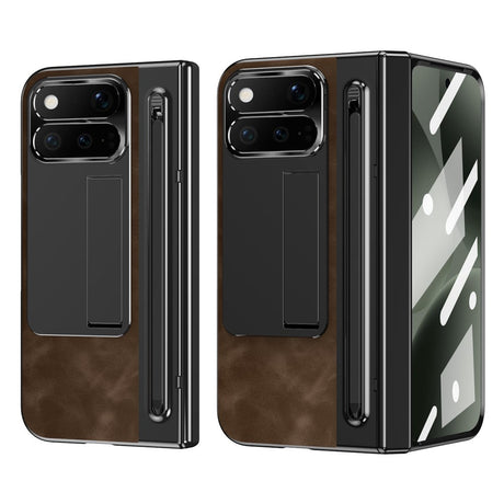 Google Pixel 11 Pro Fold EIDERWOOD Konstläderfodral med Härdat Glas - Mörkbrun / Svart
