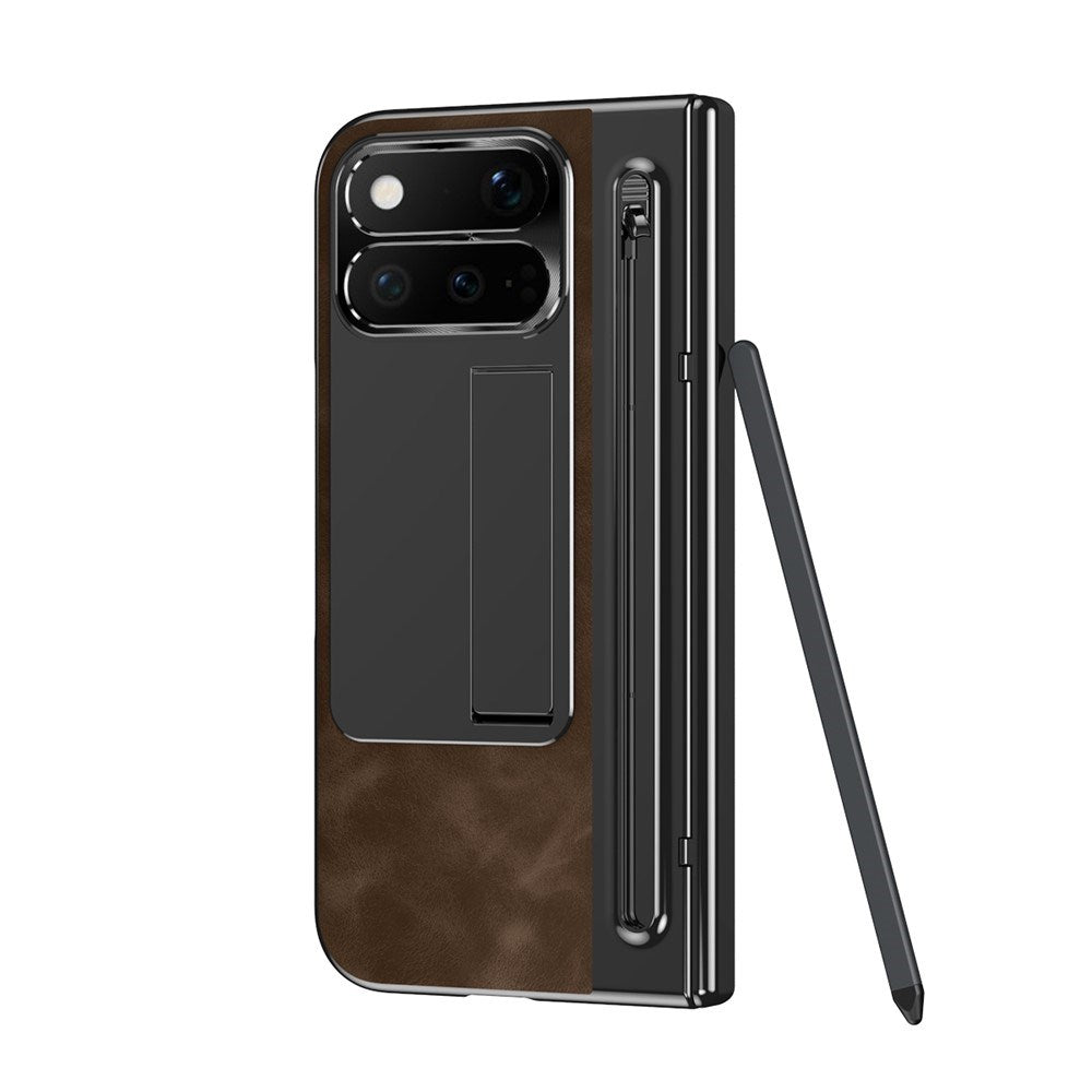Google Pixel 11 Pro Fold EIDERWOOD Konstläderfodral med Härdat Glas - Mörkbrun / Svart