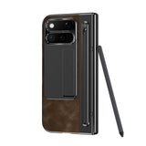 Google Pixel 11 Pro Fold EIDERWOOD Konstläderfodral med Härdat Glas - Mörkbrun / Svart