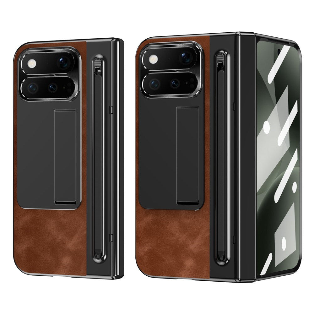 Google Pixel 11 Pro Fold EIDERWOOD Konstläderfodral med Härdat Glas - Brun / Svart