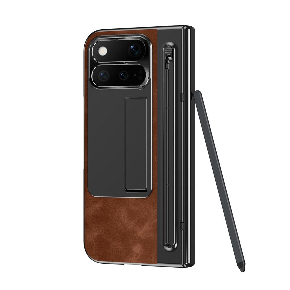 Google Pixel 11 Pro Fold EIDERWOOD Konstläderfodral med Härdat Glas - Brun / Svart