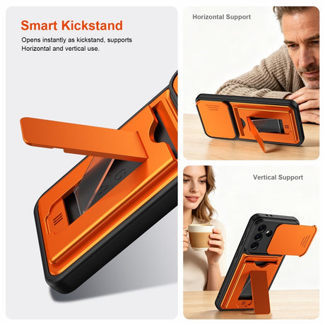 Samsung Galaxy A27 EIDERWOOD Hybrid Hantverkar Skal m. Korthållare & Cam Slider - Orange