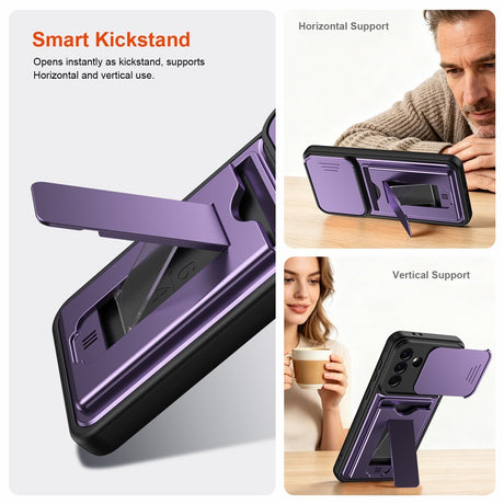 Samsung Galaxy A27 EIDERWOOD Hybrid Hantverkar Skal m. Korthållare & Cam Slider - Lila