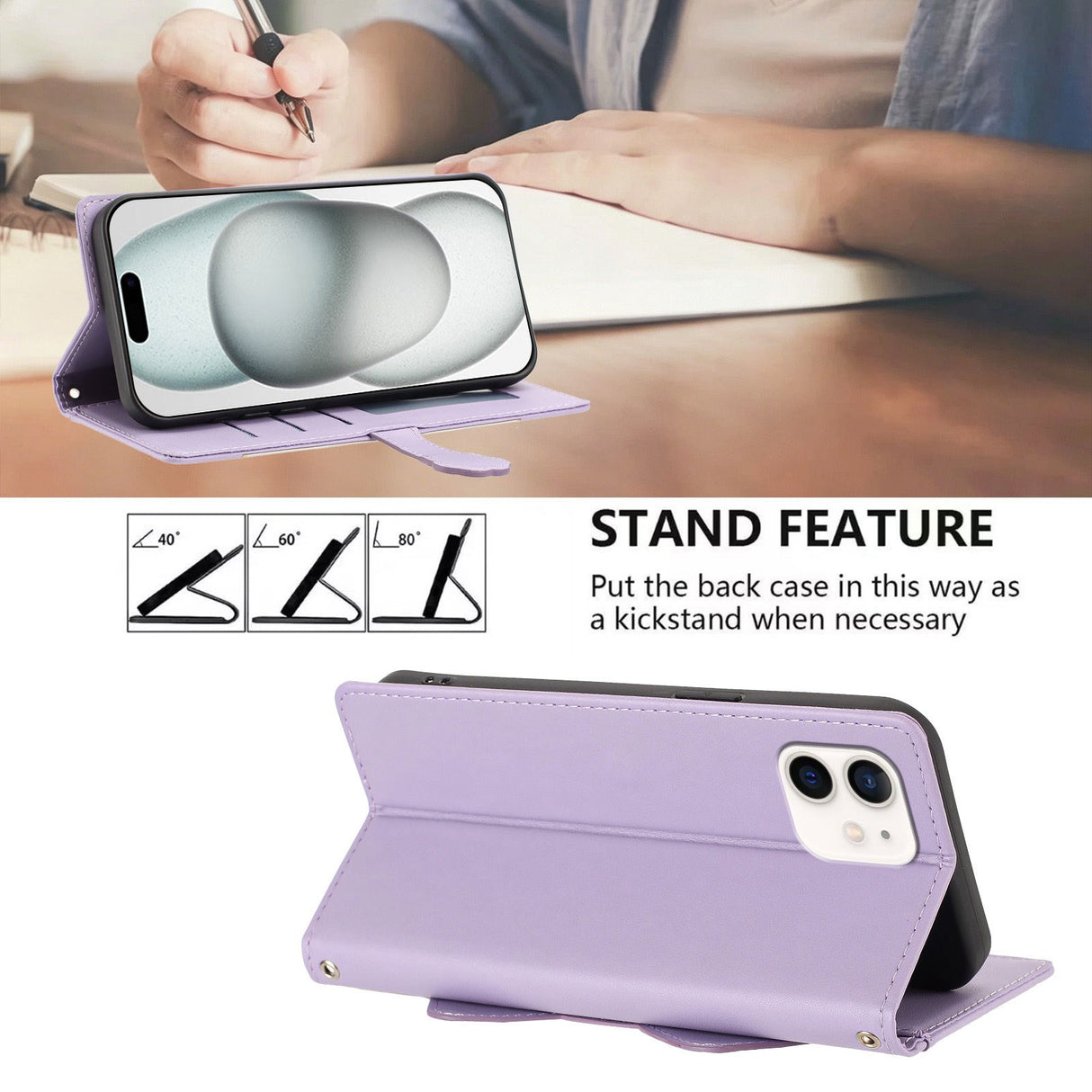 iPhone 12 / 12 Pro Fodral med 3D-Kattöron - Korthållare & Stativfunktion - Lila