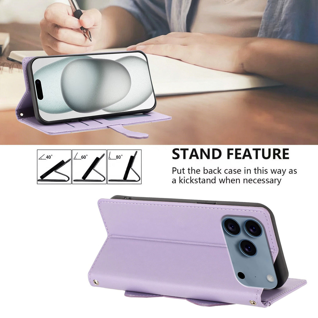 iPhone 18 Pro / 17 Pro Fodral med 3D-Kattöron - Korthållare & Stativfunktion - Lila