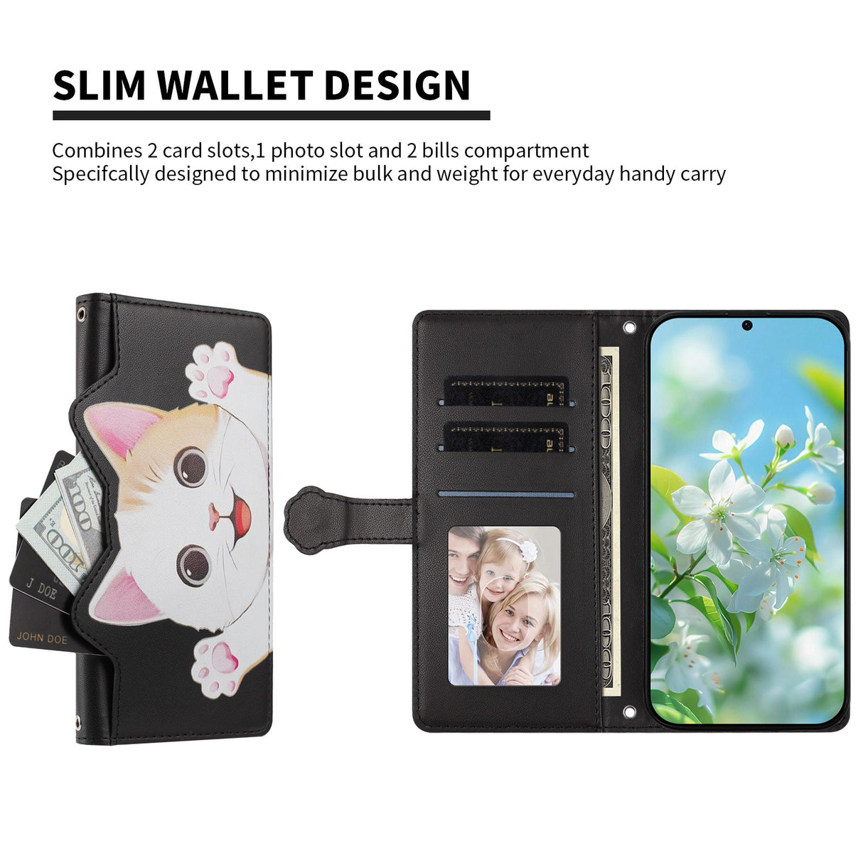iPhone 18 / 17 Fodral med 3D-Kattöron - Korthållare & Stativfunktion - Svart