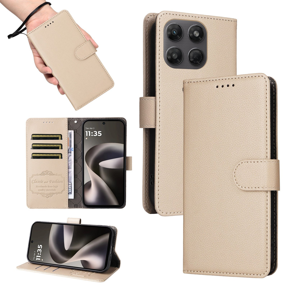 Motorola Moto G47 / G37 EIDERWOOD Flipfodral (RFID-blockerande) - Beige