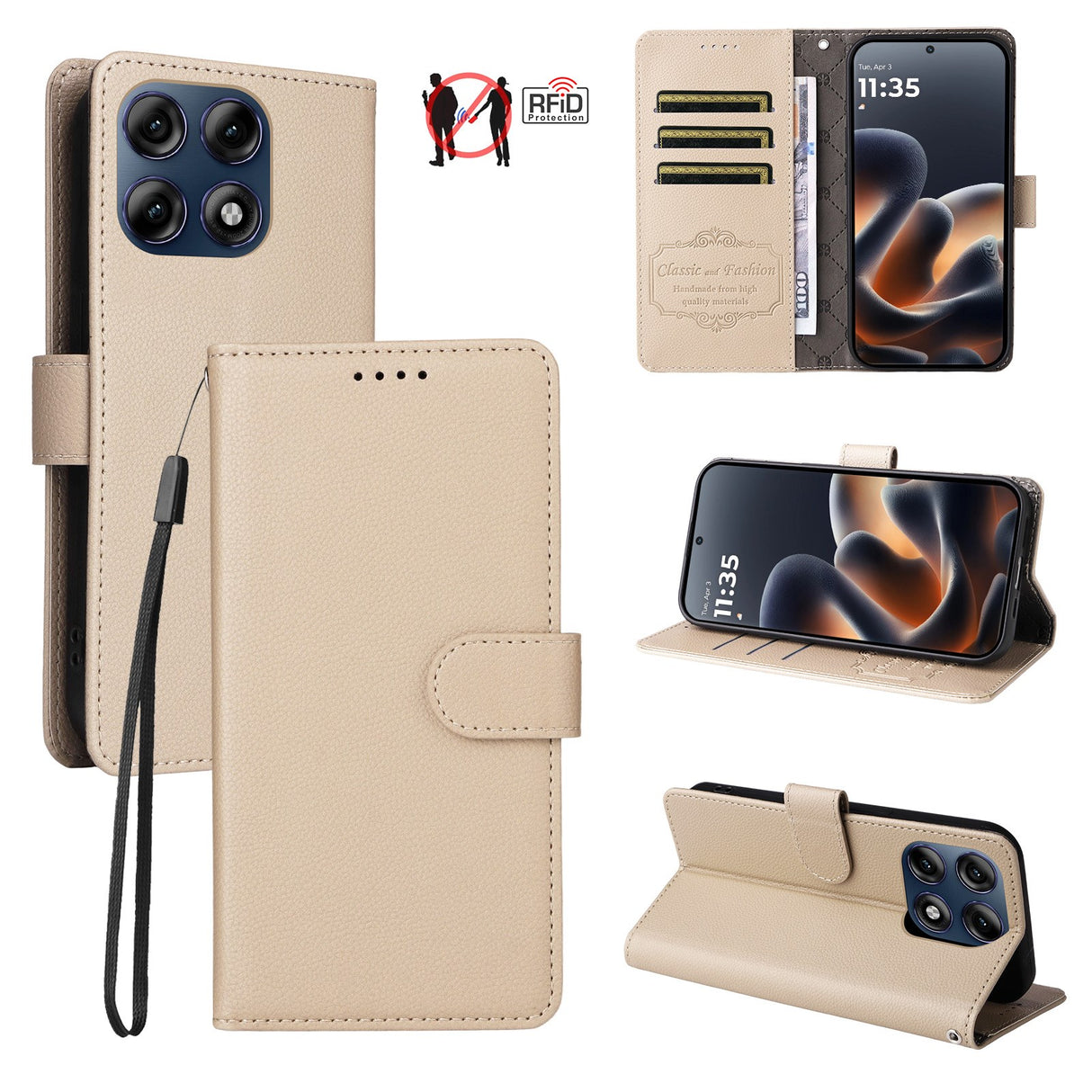 Motorola Edge 70 Pro EIDERWOOD Konstläder Fodral m. Rem - Beige