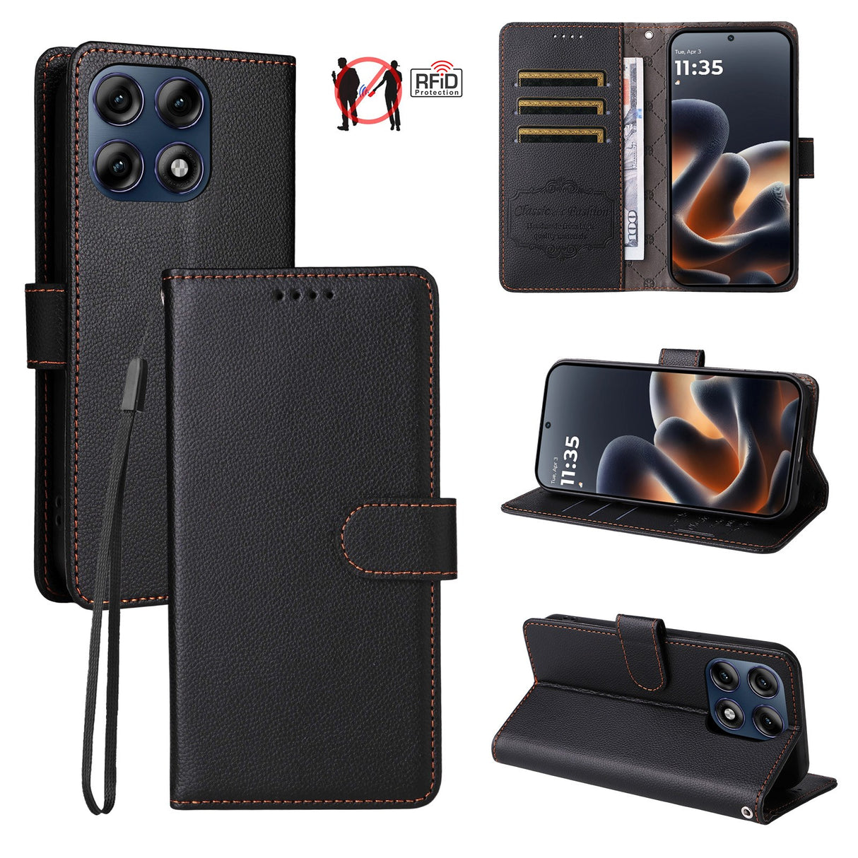 Motorola Edge 70 Pro EIDERWOOD Konstläder Fodral m. Rem - Svart