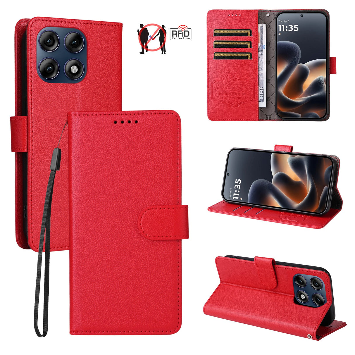 Motorola Edge 70 Pro EIDERWOOD Konstläder Fodral m. Rem - Röd