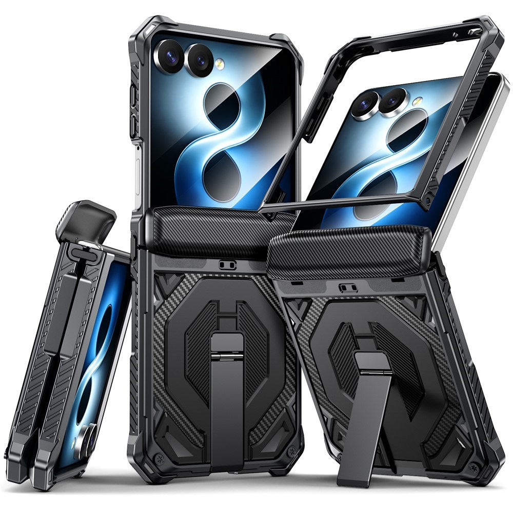 Samsung Galaxy Z Flip8 / Flip7 EIDERWOOD Handverkar Skal med Inbyggt Kickstand - MagSafe Kompatibel - Svart