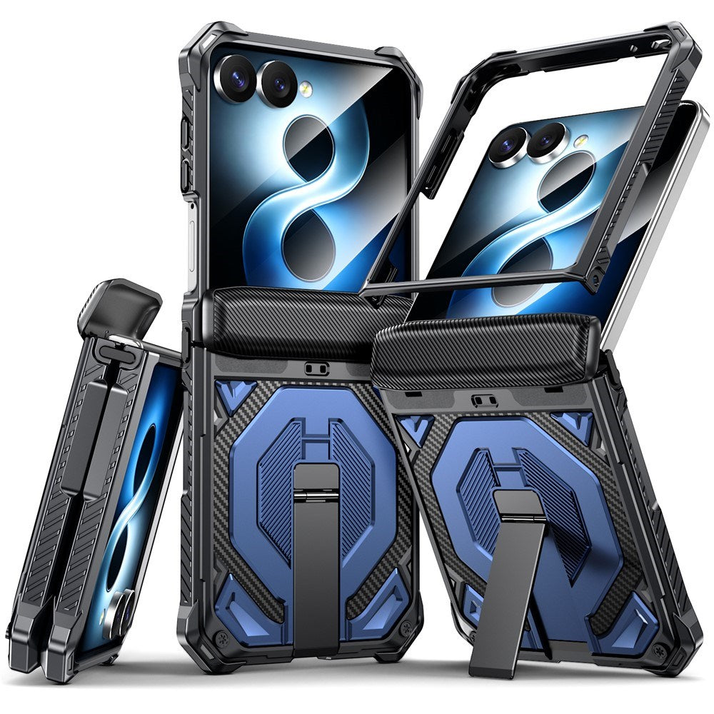 Samsung Galaxy Z Flip8 / Flip7 EIDERWOOD Handverkar Skal med Inbyggt Kickstand - MagSafe Kompatibel - Svart / Blå