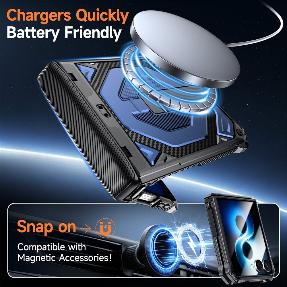Samsung Galaxy Z Flip8 / Flip7 EIDERWOOD Handverkar Skal med Inbyggt Kickstand - MagSafe Kompatibel - Svart / Blå