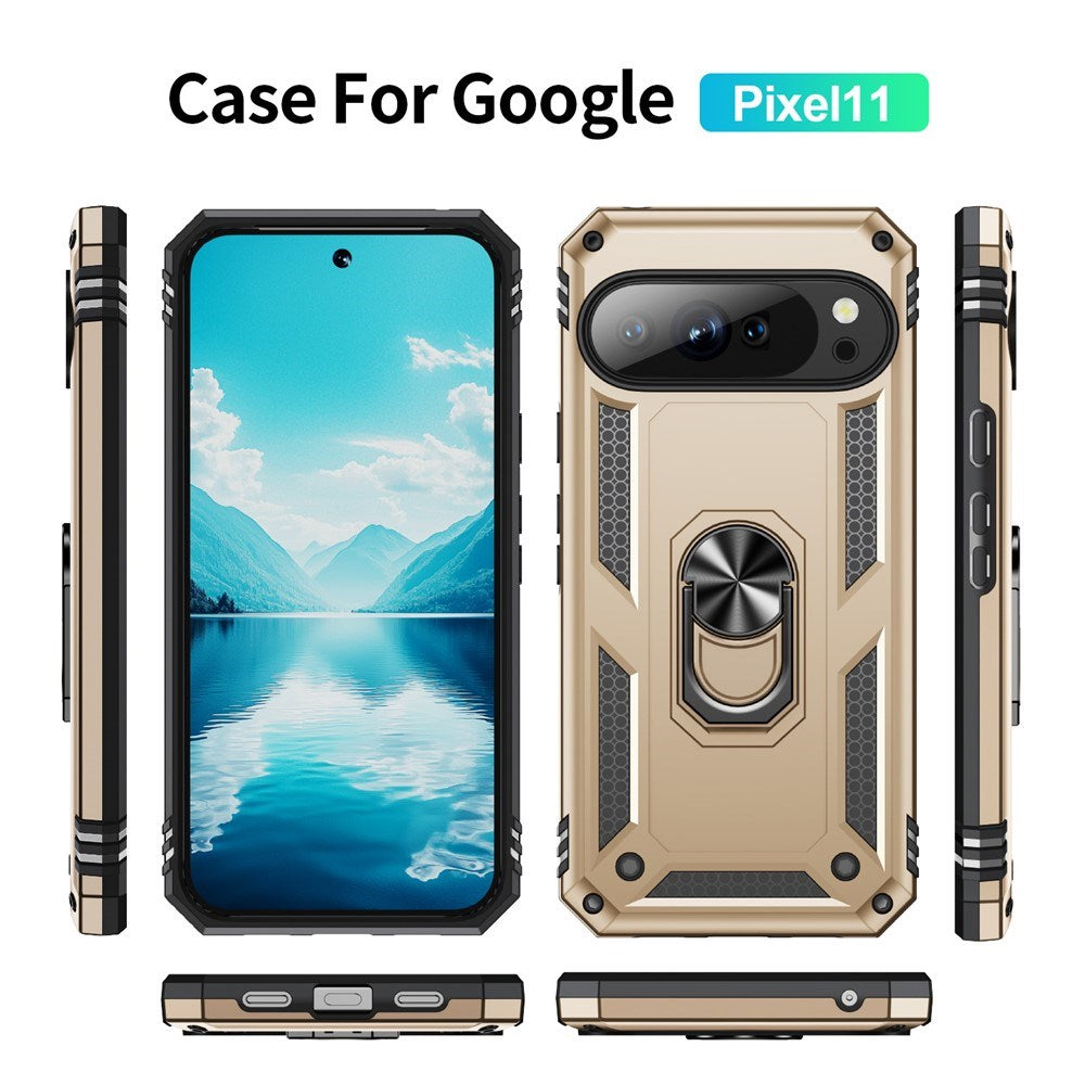 Google Pixel 11 / 11 Pro EIDERWOOD Hantverkare Skal med 360 Graders Roterbart Stativ - Guld