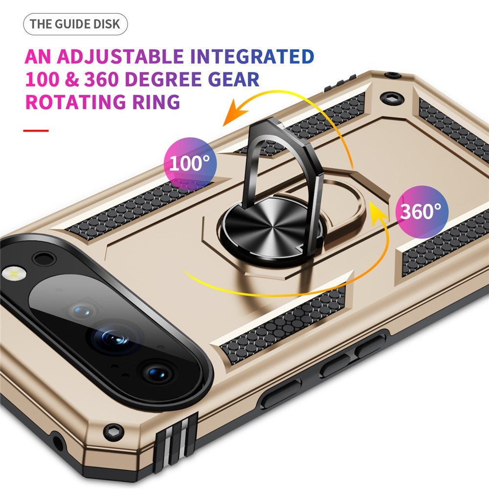 Google Pixel 11 / 11 Pro EIDERWOOD Hantverkare Skal med 360 Graders Roterbart Stativ - Guld